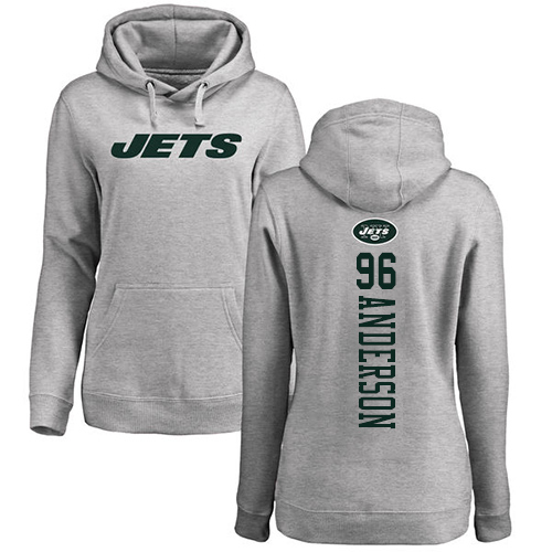 New York Jets Ash Women Henry Anderson Backer NFL Football #96 Pullover Hoodie Sweatshirts->women nfl jersey->Women Jersey